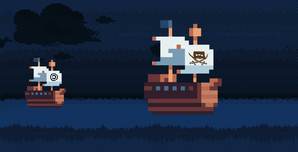 Barcos con banderas de The Pirate Bay y del copyleft